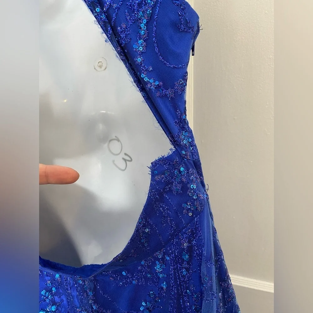 SAY YES TO THE PROM Stunning One-Shoulder Blue Sequin Gown - Picture 5 of 10